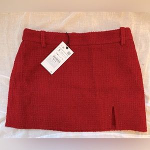 Never worn Zara short red skirt with slit